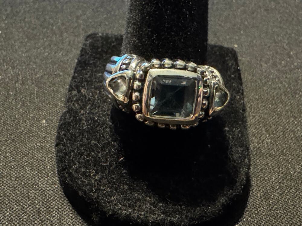 Vintage 925 Sterling Silver FAS Topaz Chunky Ring Size 9